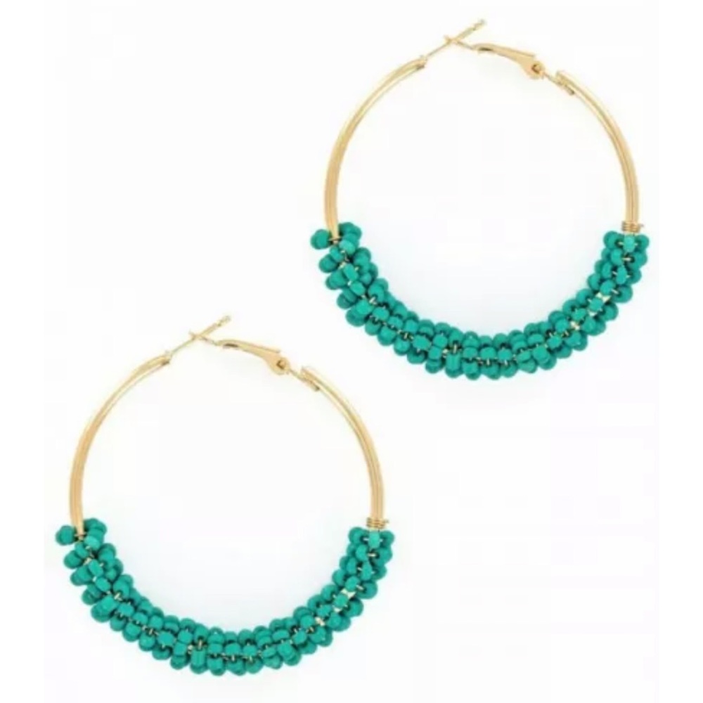 Lucy Lou Gold Hoop With Turquoise Swirl Beads Earrings - NWT